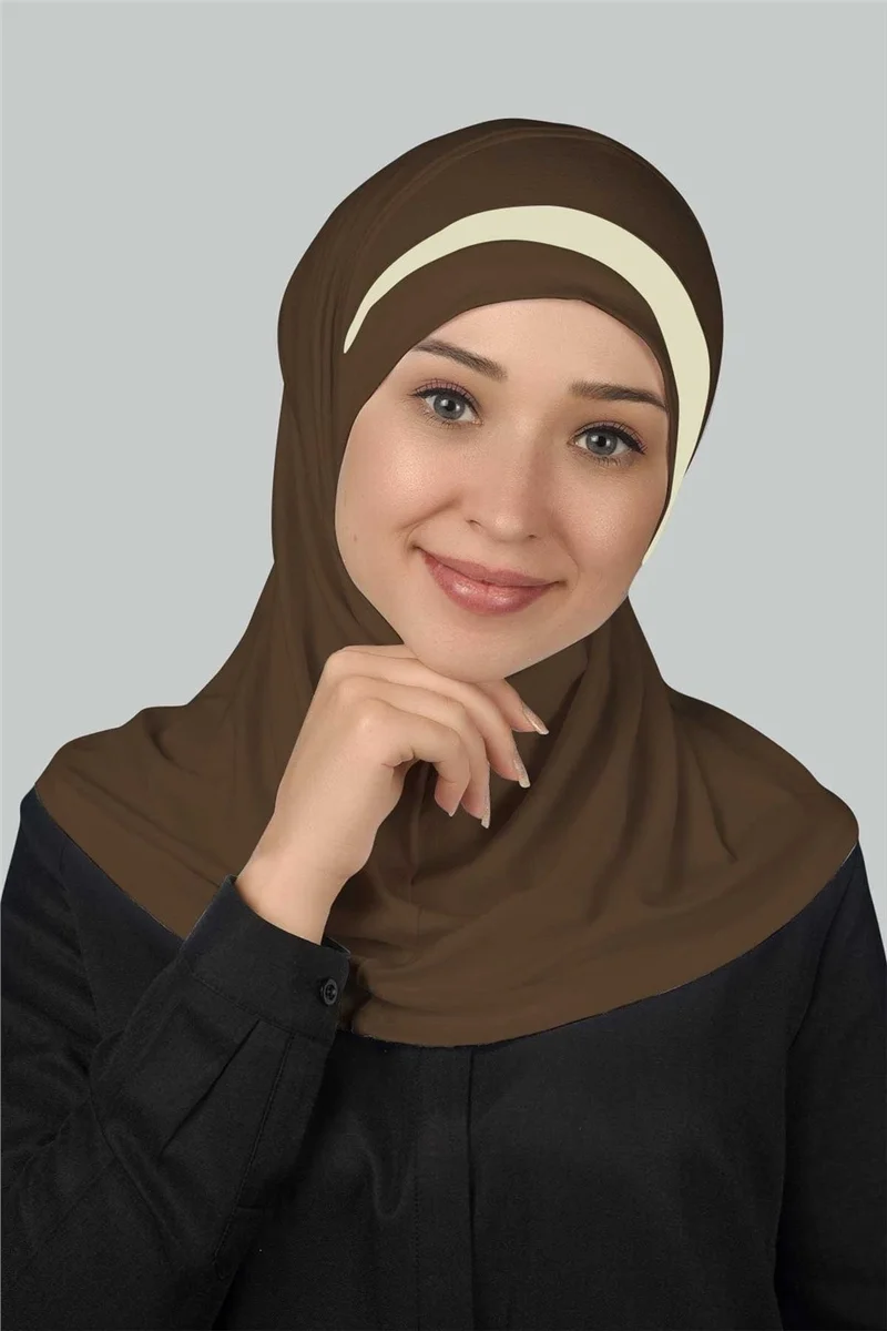 التوبة Practical Scarf Ready-made Headscarf Special Crescent Detailed Hijab - Dark Mink - Cream