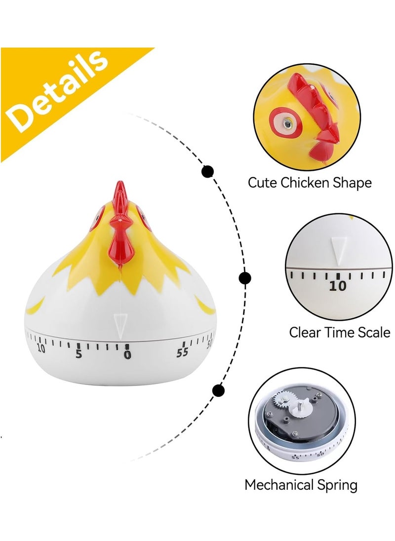 CMGTYYD 2Pcs Cute Cartoon Hen Timers, Kitchen Chicken Pattern Baking Time, Chicken Pattern Countdown Kitchen Timer for Cooking Baking (White+Black)  - Image 2