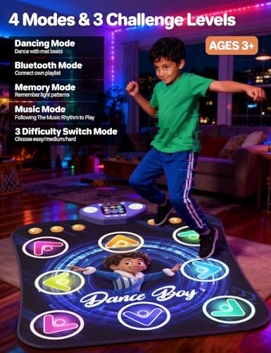 TooLion Dance Mat Toys for 312 Year Old KidsBluetooth Dance Pad with LightUp 8 KeysInteractive Dance Game with 4 ModesNonSlip Builtin MusicChristmas Birthday Gift for BoysGirls - Image 5