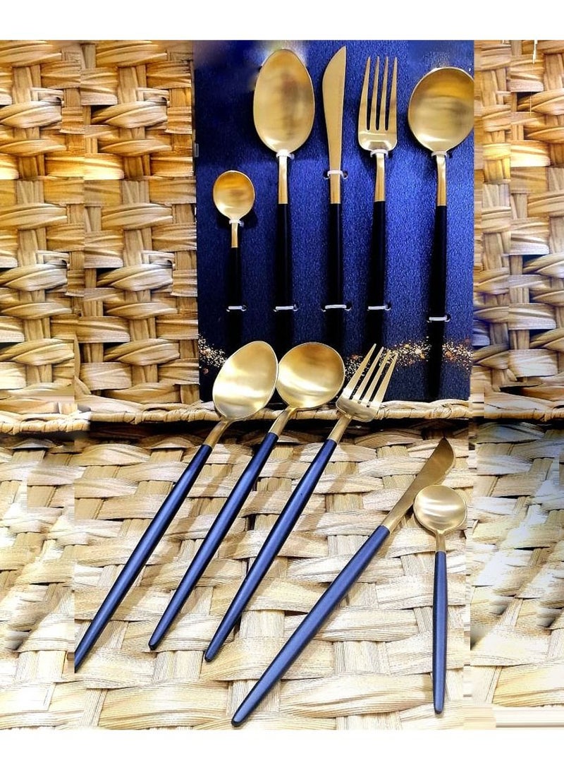 Set of spoons, forks and knives Black/gold, an elegant touch to your home decor. - Image 1