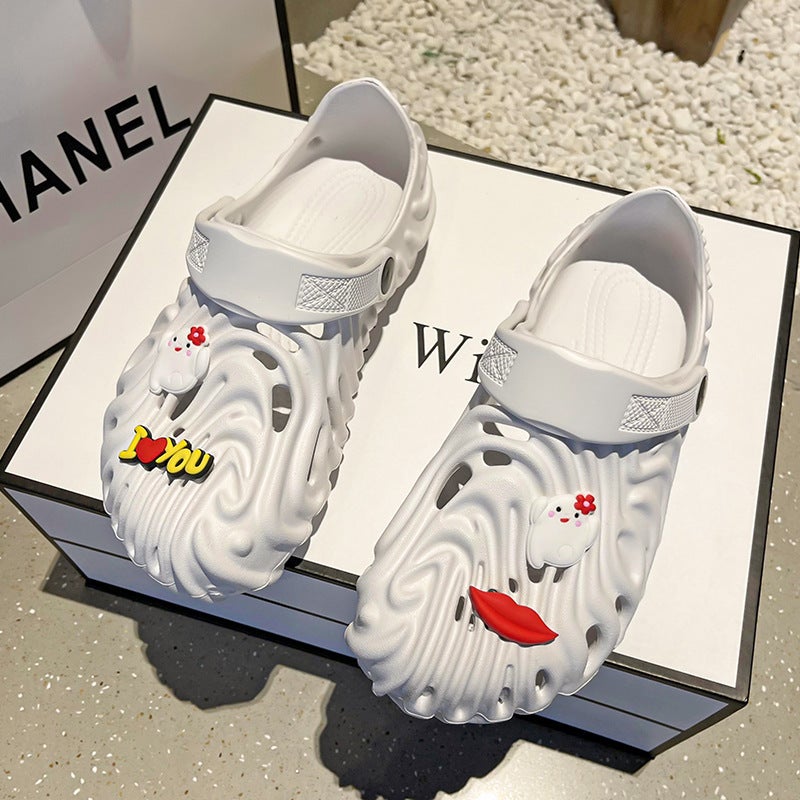 Cute Fingerprint Hole Shoes Women'S Fashion Baotou Soft Bottom Nurse Slippers Outer Wear Non-Slip Beach Sandals - Image 1