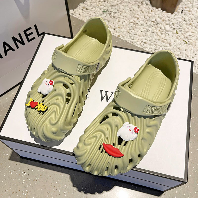 Cute Fingerprint Hole Shoes Women'S Fashion Baotou Soft Bottom Nurse Slippers Outer Wear Non-Slip Beach Sandals - Image 5