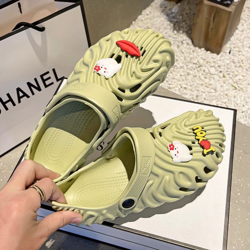 Cute Fingerprint Hole Shoes Women'S Fashion Baotou Soft Bottom Nurse Slippers Outer Wear Non-Slip Beach Sandals - Image 3
