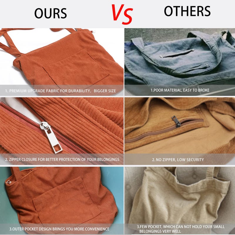 WantGor Women Corduroy Tote, Large Shoulder Hobo Bags Casual Handbags Big Capacity Shopping Purses Work Bag (Brown) - Image 2