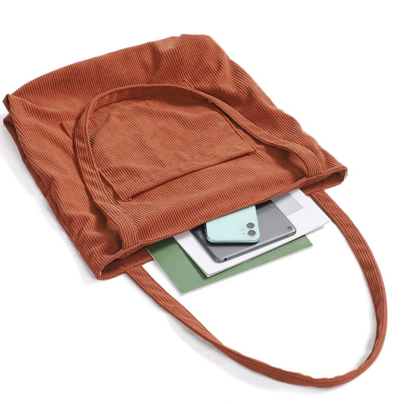 WantGor Women Corduroy Tote, Large Shoulder Hobo Bags Casual Handbags Big Capacity Shopping Purses Work Bag (Brown) - Image 4