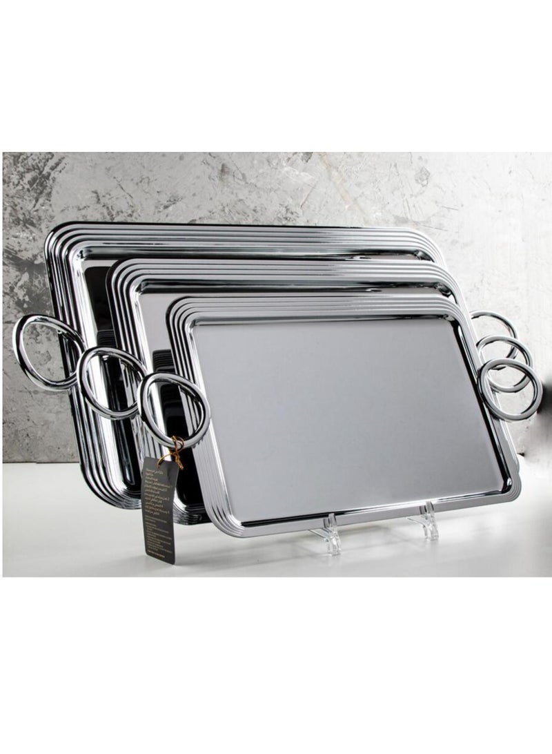 طقم تباسي تقديم ستيل 3 قطع فضي