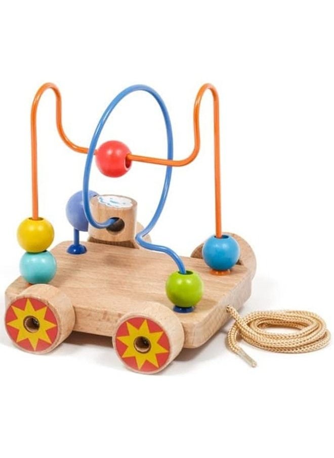 BAYBEE Wooden Beads Maze Roller Coaster Puzzle Toys For Kids Wooden Pull Along Toy With Wheels Rolling Beads Learning Preschool Activity Center Educational Toy For Boys Girls 1+Years  - Image 1