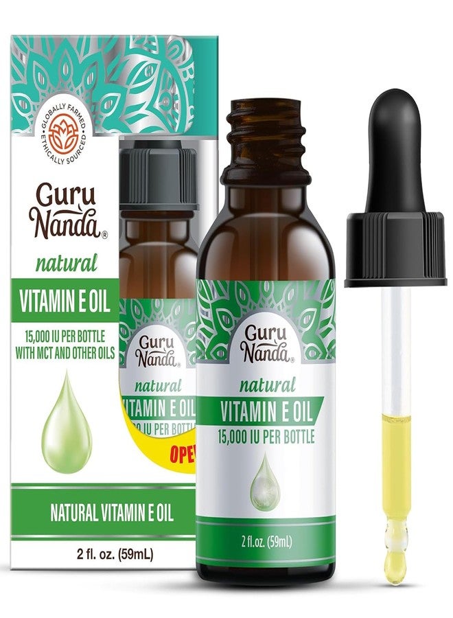 GuruNanda Vitamin E Oil, 2 Fl Oz Pure & Natural, 15,000 IU per Bottle, for Skin, Hair, Face, Nails & Scars, With Coconut Oil to Help Nourish & Moisture, Non-GMO & Vegan - Image 1