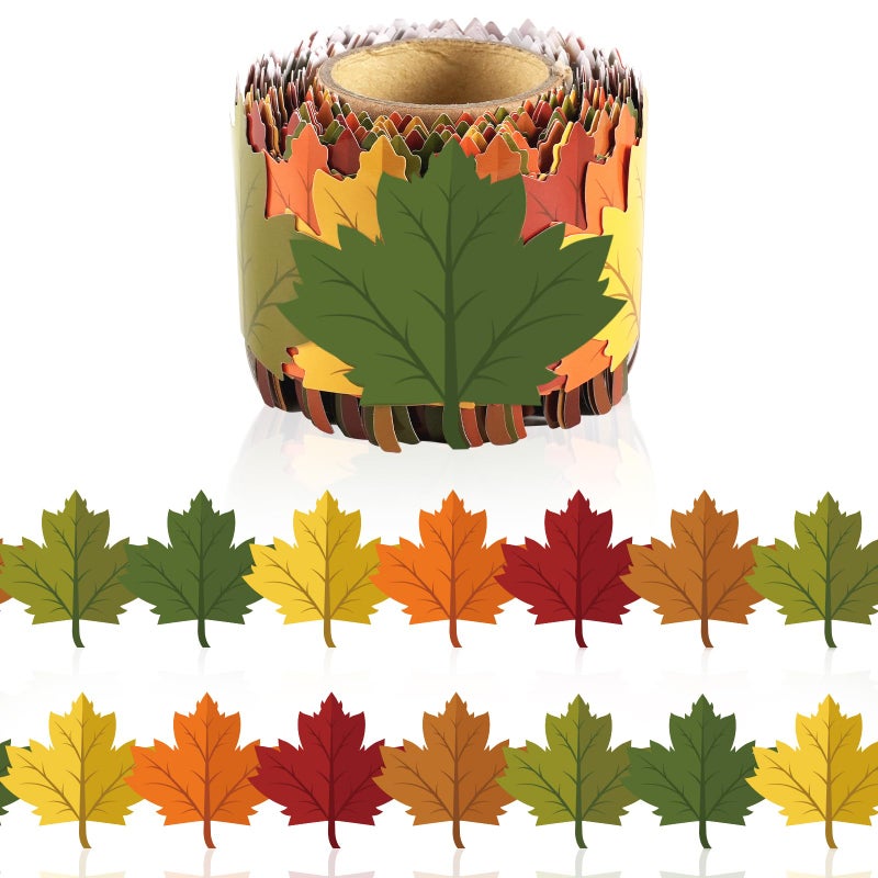 50Ft Fall Bulletin Board Border Roll Fall Classroom Decor Maple Leaf Bulletin Board Decor for Autumn Thanksgiving Back to School Classroom Office Chalkboard Door Wall Decorations