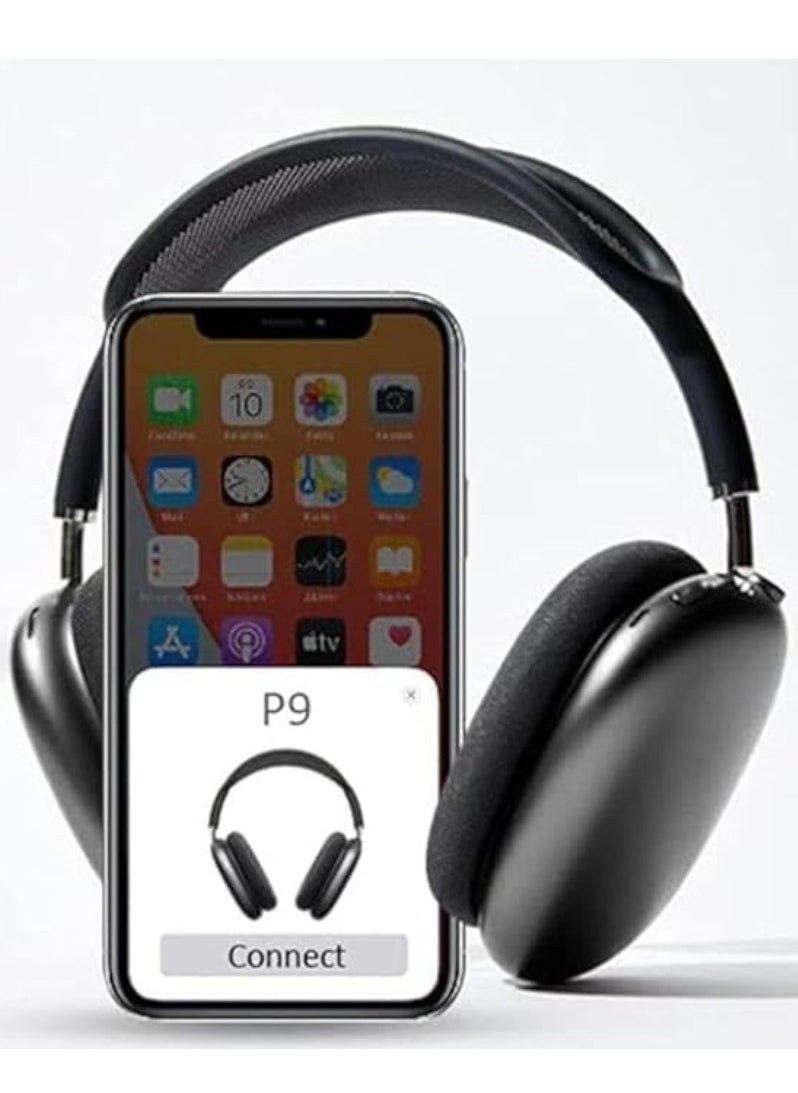 P9 Immersive Active Noise Cancelling Over-Ear Headphones, Epitome of Cutting-Edge Design and Premium Sound Quality. Elevate Your Listening Experience, Fusion of Style and Comfort (Black)