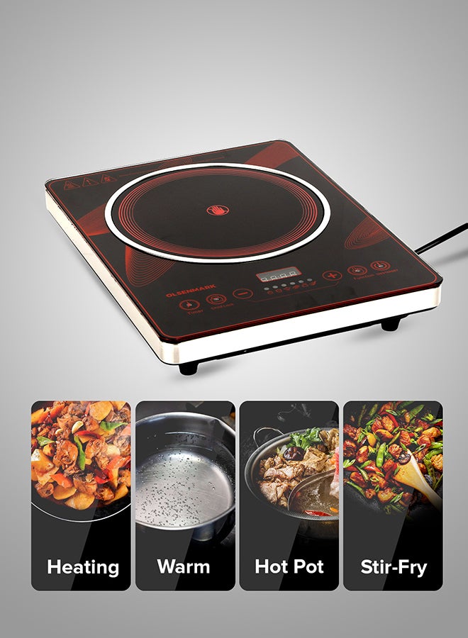 Olsenmark Digital Control Electric Infrared Cooker, Single Cooking Hob, Burner With Adjustable Temperature, Energy Saving/ Touch Control, 20 Settings, Stainless Steel Body and Tempered Glass Panel, 2 Years Warranty 2200 W OMIC2092M Black/Red - Image 4