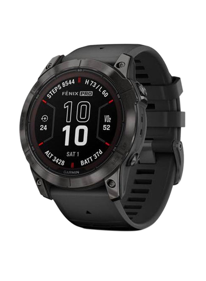 جارمين Fenix 7X Pro Sapphire Solar Edition بلون رمادي كربوني DLC تيتانيوم مع حزام أسود - Image 1