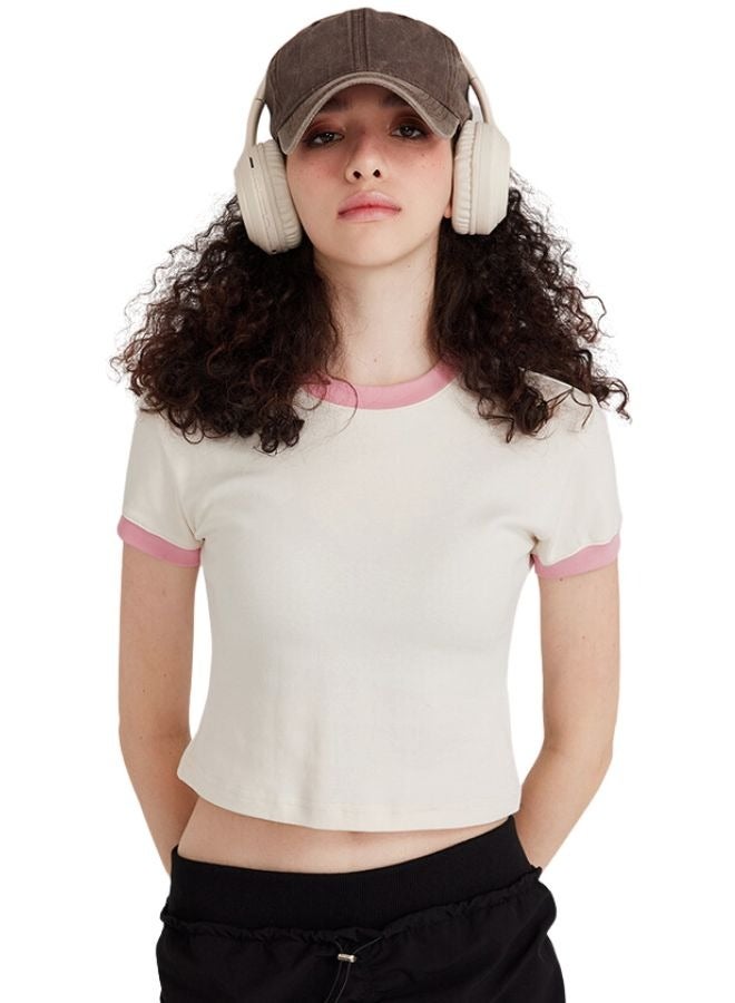 Mei Stylish Womens Crew Neck Short Sleeve Plain Crop Top T-shirt - Image 2