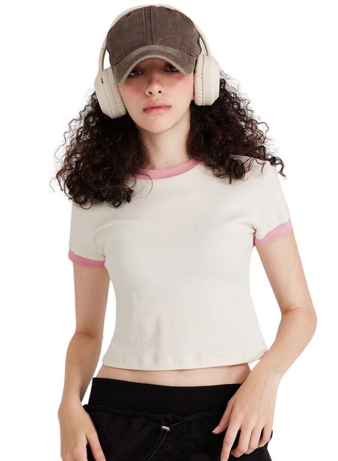 Mei Stylish Womens Crew Neck Short Sleeve Plain Crop Top T-shirt - Image 1