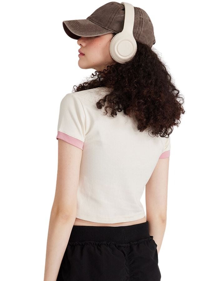 Mei Stylish Womens Crew Neck Short Sleeve Plain Crop Top T-shirt - Image 3