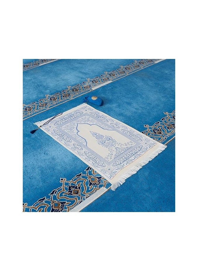 Prayer Rug - Muslim Prayer Rug - Prayer Mat Travel Bag and Prayer Beads - Muslim Gifts for Men, Women and Kids (Navy Blue) - Image 2