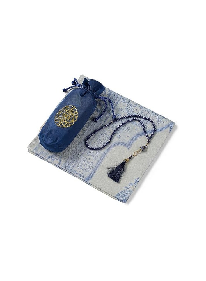 Prayer Rug - Muslim Prayer Rug - Prayer Mat Travel Bag and Prayer Beads - Muslim Gifts for Men, Women and Kids (Navy Blue) - Image 1
