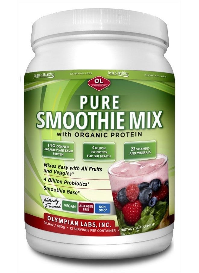 Olympian Labs Pure Smoothie Mix, 14g Organic Vegan Protein, Probiotics, Vitamins, Minerals, CLA, Flax, 2-Pound Powder  - Image 1