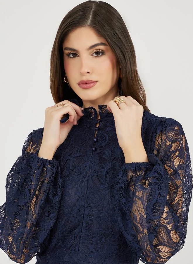 Styli Lace High-Neck Dress