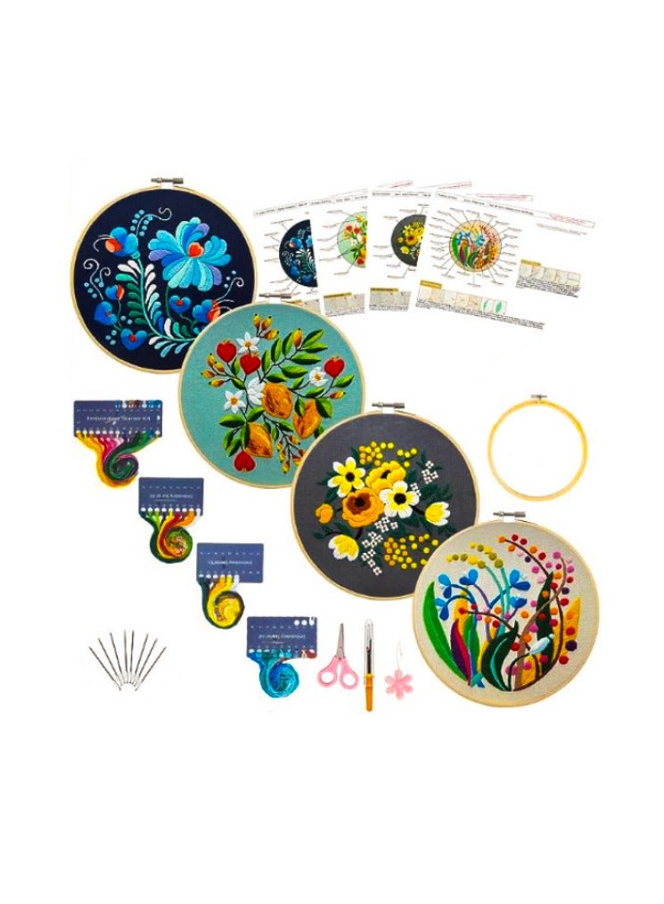 4-Piece Embroidery Starter Kit Blue/Green/Yellow/Beige - Image 1