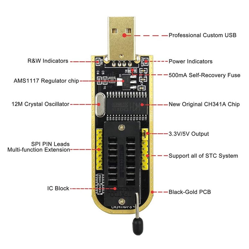 مبرمج USB CH341A مُقلب BIOS EEPROM دوائر منطقية قابلة للبرمجة مع مقبس فلاش SOP8 مناسب لشريحة سلسلة 24/25 - Image 3