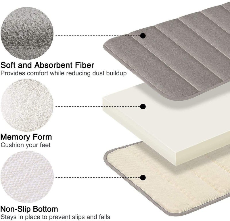 JOLYMIT Memory Foam Water Absorbent Mats Big Size Anti Slip Water Soaking Bath Mat for Rug Carpet Soft Comfortable to Wash 1 Pcs 40 X 60 CmGrey - Image 3