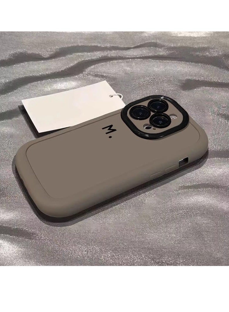 NIBEMINENT Minimalist Painted M Letter Protective TPU Case Cover For iPhone 16 Plus, Khaki