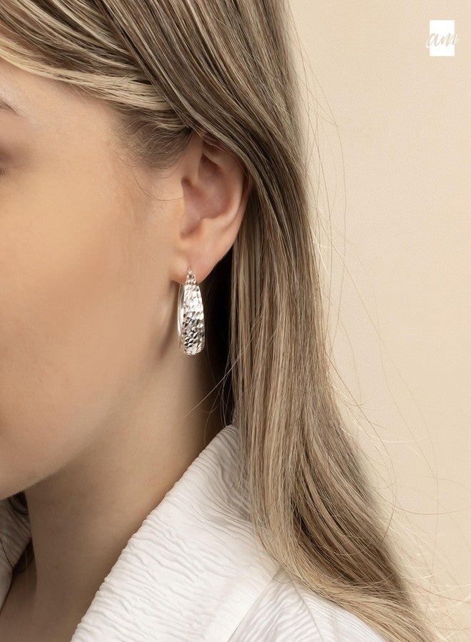 Amberta Women Handmade 925 Sterling Silver Chunky Hoop Earrings: Hammered Silver Hoops 25 mm - Image 2