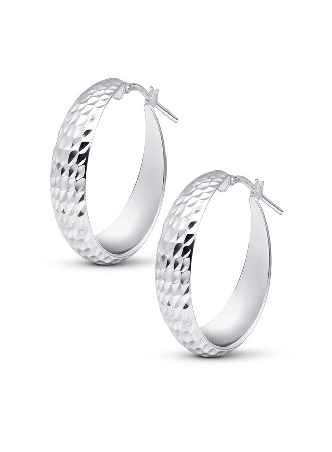 Amberta Women Handmade 925 Sterling Silver Chunky Hoop Earrings: Hammered Silver Hoops 25 mm - Image 1