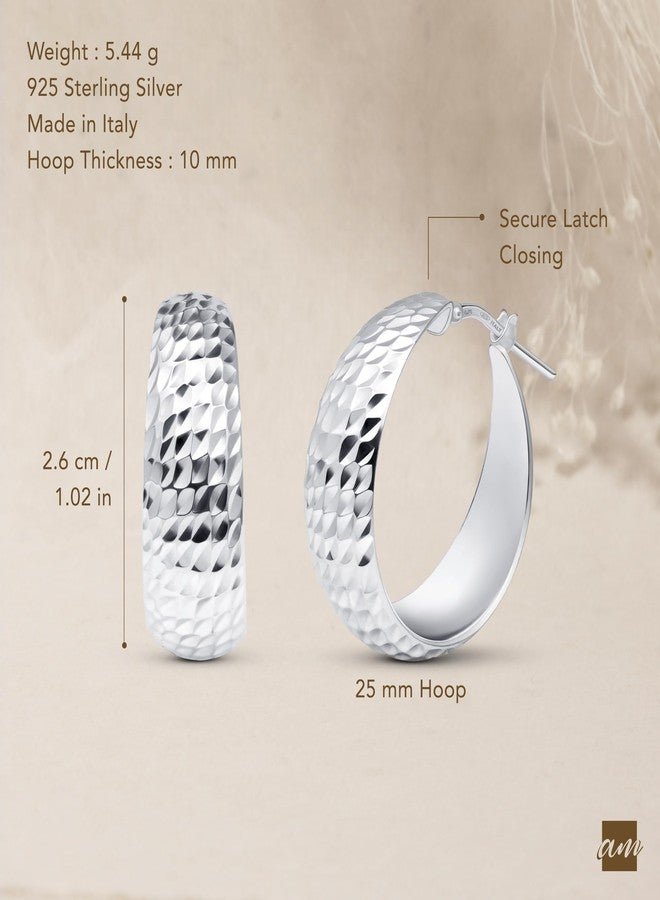 Amberta Women Handmade 925 Sterling Silver Chunky Hoop Earrings: Hammered Silver Hoops 25 mm - Image 5
