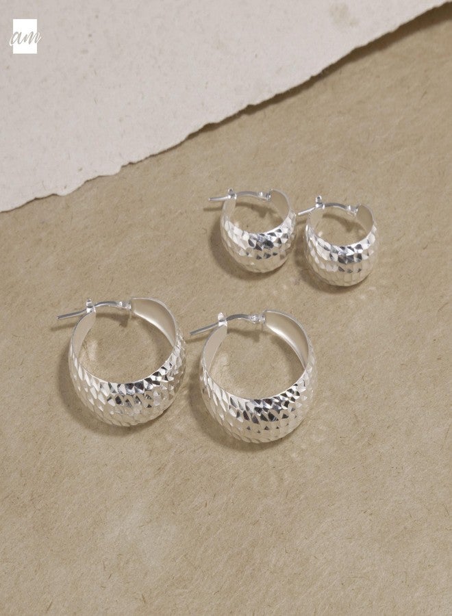 Amberta Women Handmade 925 Sterling Silver Chunky Hoop Earrings: Hammered Silver Hoops 25 mm - Image 4