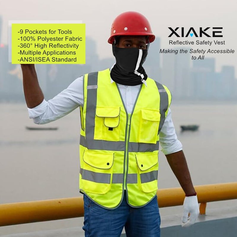 XIAKE 9 Pockets Class 2 High Visibility Reflective Safety Vest Men Women Work Construction Vest Zipper Front Meets ANSI Standards(Yellow,4X-Large) - Image 4