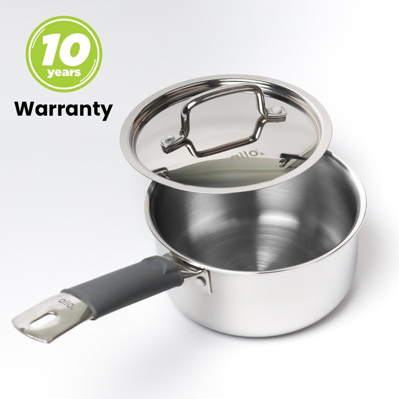 Allo Triply Stainless Steel Sauce TriPly Tea Pan/MilkPan, For Chai/Boil/Warm/Herb-Spice-Infusion, Heat Resist Handle with Lid Induction Friendly Naturally Non-Stick,10 Years Warranty, 18cm, 2.3 litres - Image 2