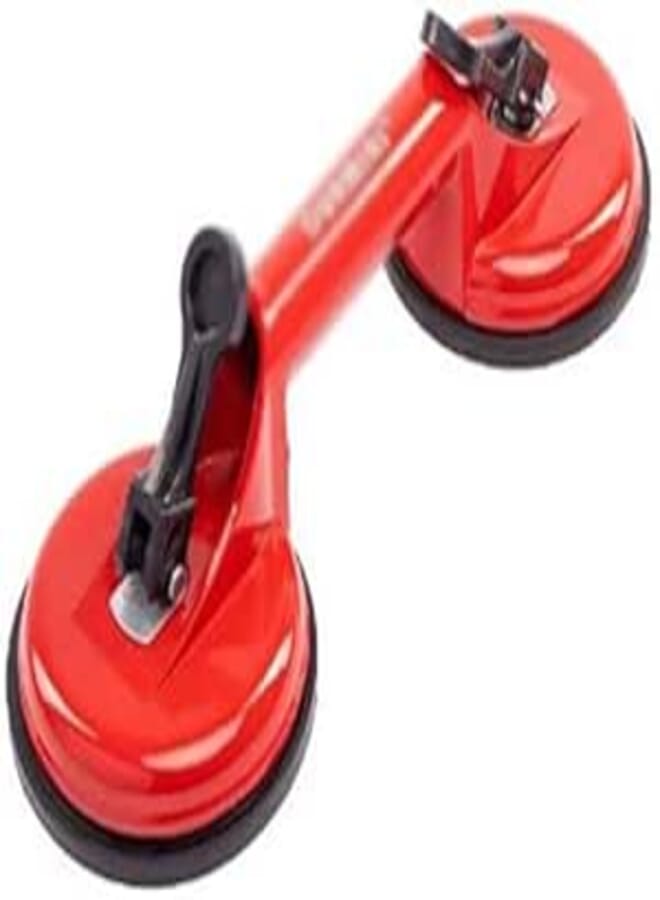 Double Suction Cup Holder Glass Lifter Tile Mirror Lift Tool Auto Repair Shock Mount Aluminum Red (Double 2 Straws)