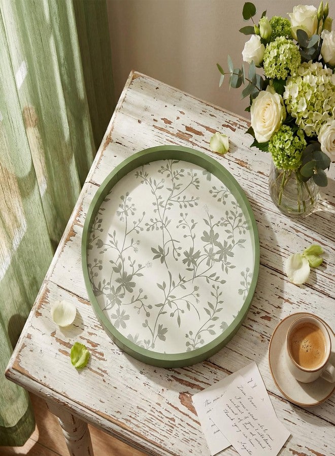 Novabright Sage Green Wooden Serving Tray, 11.8 Inch Round Boho Cottagecore Tray for Coffee Table, Decorative Farmhouse Plate for Fruit, Bread, Tea, Dining Room & Entryway, Vanity - Image 5