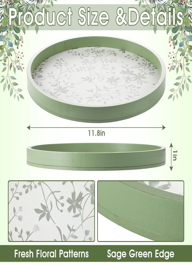 Novabright Sage Green Wooden Serving Tray, 11.8 Inch Round Boho Cottagecore Tray for Coffee Table, Decorative Farmhouse Plate for Fruit, Bread, Tea, Dining Room & Entryway, Vanity - Image 3