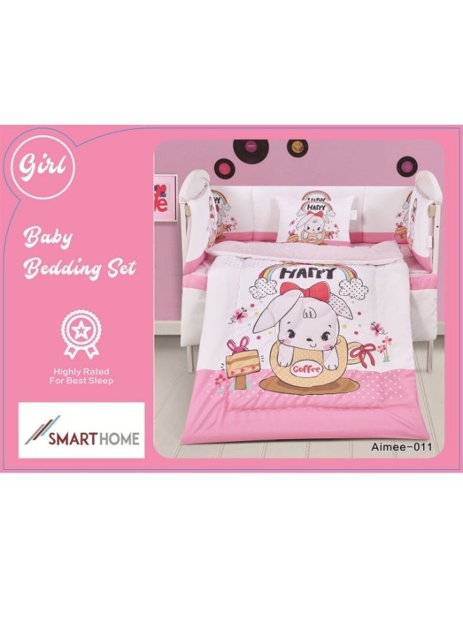 سمارت هوم طقم مفارش سرير أطفال ، مفرش حواجز طقم مكون من لحاف اطفال مقاس 90X145 سم شرشف مطاط 110X160 سم مخده مقاس 35X45 سم حواجز مقاس 33X130 سم حواجز مقاس 33X330 سم  - Image 2