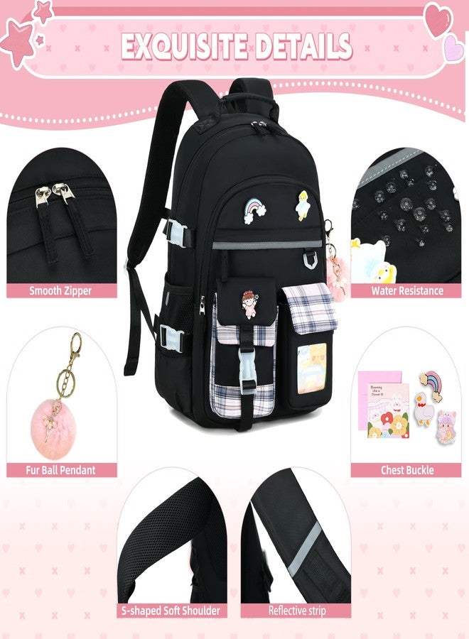 KIDNUO Backpack for Girls 15.6 Inch Laptop School Bag Kids Elementary 3pcs Backpacks Lunch box Pencil Case Set Bookbags, Black, Large, Laptop Backpack - Image 4