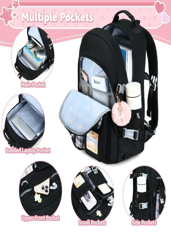 KIDNUO Backpack for Girls 15.6 Inch Laptop School Bag Kids Elementary 3pcs Backpacks Lunch box Pencil Case Set Bookbags, Black, Large, Laptop Backpack - Image 3