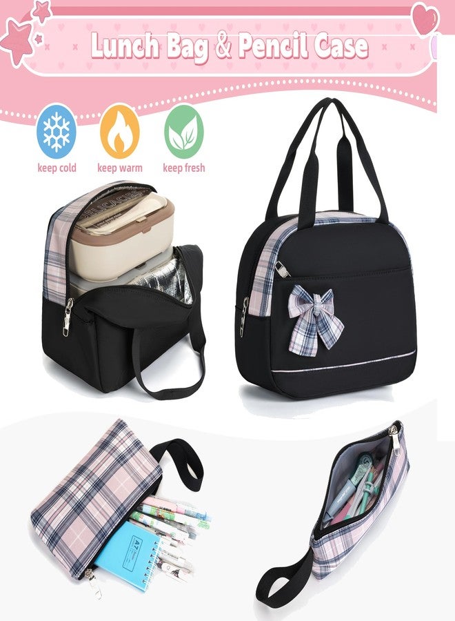 KIDNUO Backpack for Girls 15.6 Inch Laptop School Bag Kids Elementary 3pcs Backpacks Lunch box Pencil Case Set Bookbags, Black, Large, Laptop Backpack - Image 5