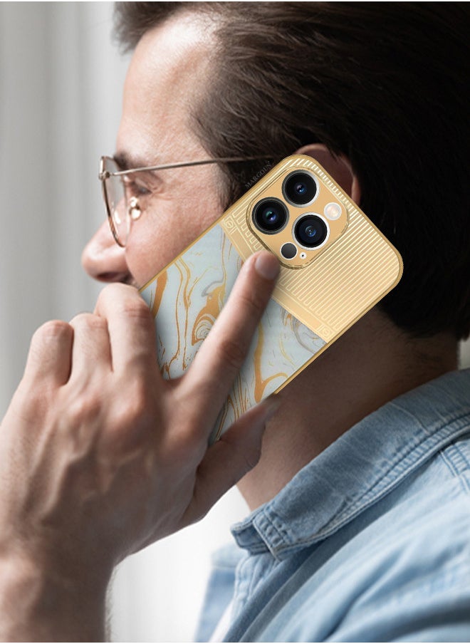 CATANES - iPhone 13 Pro Luxury Gold Plated Case Hybrid Electroplated Frame Back Cover with Carbon Fiber Pattern - Image 1