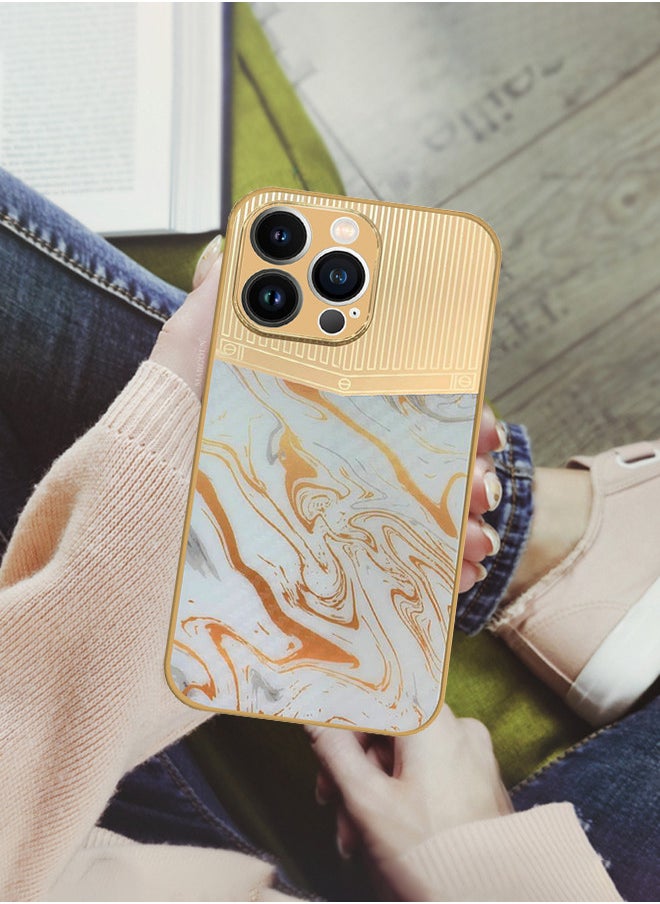 CATANES - iPhone 13 Pro Luxury Gold Plated Case Hybrid Electroplated Frame Back Cover with Carbon Fiber Pattern - Image 1