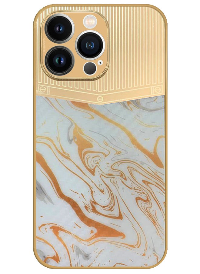 CATANES - iPhone 13 Pro Luxury Gold Plated Case Hybrid Electroplated Frame Back Cover with Carbon Fiber Pattern - Image 1