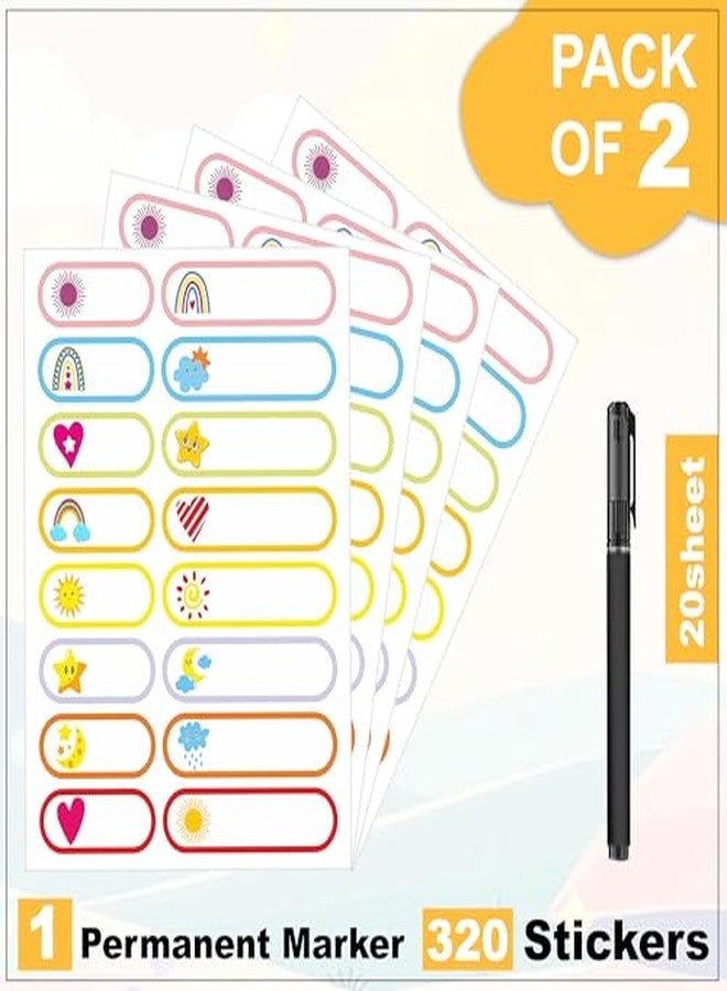 GLUN® 320 Waterproof Label Name Stickers (20 Sheets) Durable for Kids Bottles, Lunch, Clothes, Kitchen, Pantry & More Pack of 2, 20 Labels - Image 3