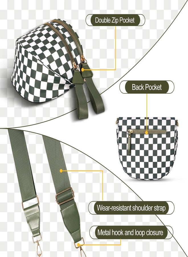 idoltimes Checkered Crossbody Bag, Bum Nylon Crossbody Bags for Women,Black and White Spacious Purse Fanny Packs Handbags, Greenwhite - Image 4