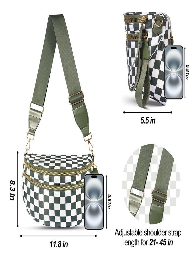 idoltimes Checkered Crossbody Bag, Bum Nylon Crossbody Bags for Women,Black and White Spacious Purse Fanny Packs Handbags, Greenwhite - Image 3
