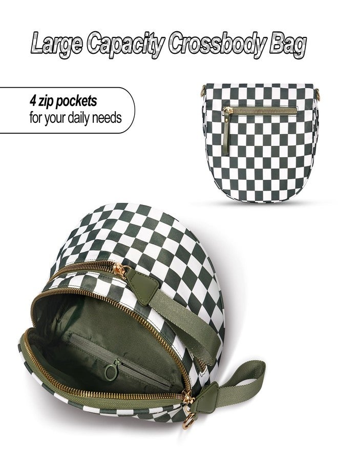 idoltimes Checkered Crossbody Bag, Bum Nylon Crossbody Bags for Women,Black and White Spacious Purse Fanny Packs Handbags, Greenwhite - Image 5