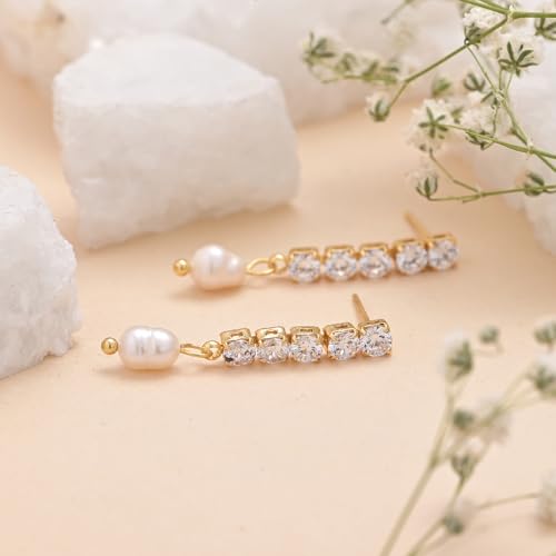 PALMONAS 18k Gold Plated Pearl Drop Diamond Earring for Women - Gift for Girls & Women | Waterproof & Anti-Tarnish Earrings - Image 4