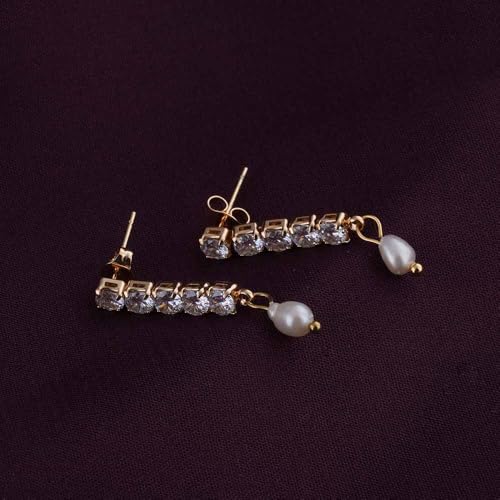 PALMONAS 18k Gold Plated Pearl Drop Diamond Earring for Women - Gift for Girls & Women | Waterproof & Anti-Tarnish Earrings - Image 5