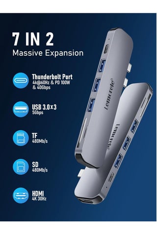 USB C Hub for MacBook Pro/Air 2025-2018 M1 M2 M3 M4 13" 15" 16", 7 in 2 Multiport Adapter Hub Mac Dongle w/4K HDMI, 3 USB 3.0, SD/TF 3.0, 100W PD 40Gbps Thunderbolt 3/4 - view 2